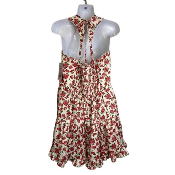 NWT Wild Fable Pink Floral Halter Romper Ruffled Hem Adjustable Tie Back L Boho - Picture 2 of 9